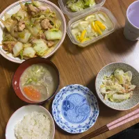 夜　鶏肉と白菜の味噌炒め､白菜と竹輪の胡麻マヨネーズ和え|みちくんさん