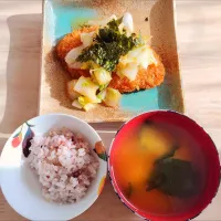 2024 1212　白菜だし醤油とんかつ　さつまいもとわかめのお味噌汁|いもこ。さん