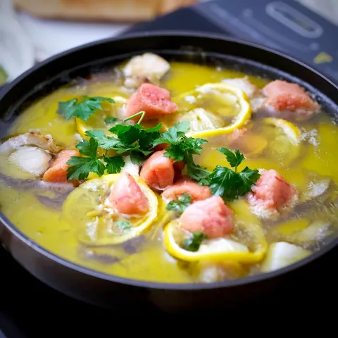 「白だしゴールド」を使ってみたSnapdishの料理・レシピ写真:明太子と長芋、ほたて、一口モッツァレラのアヒージョ♪