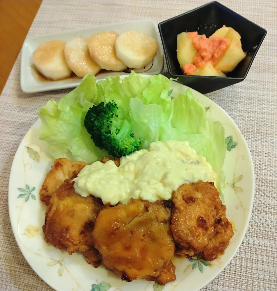 ☆チキン南蛮　☆ジャガイモ明太子和え　☆長芋バター醤油焼き|chikakoさん