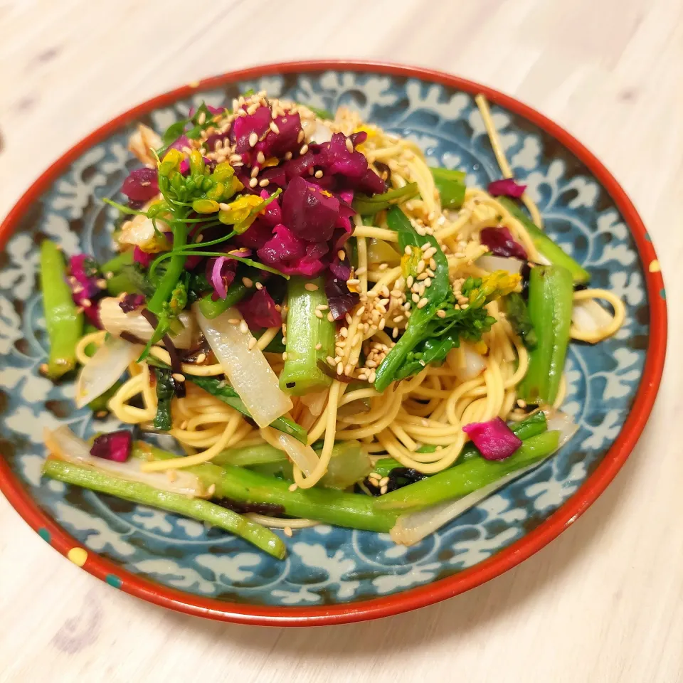 菜の花と柴漬けのパスタ🍝|Maho Sanoさん