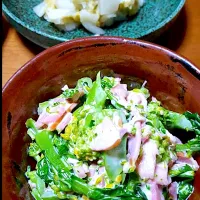 菜の花とロースハムのからしマヨサラダ🥗本漬け白菜|🐈⸒⸒⸒⸒つるのダンス🐈🐾さん