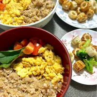 二色丼とちくわの胡麻油炒め|🍒ふみりん🍒さん