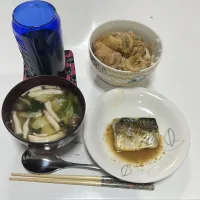 晩御飯☆ねぎま丼☆焼き鯖（ごまぽん酢）☆みそ汁（キャベツ・しめじ・ほうれん草）|Saharaさん