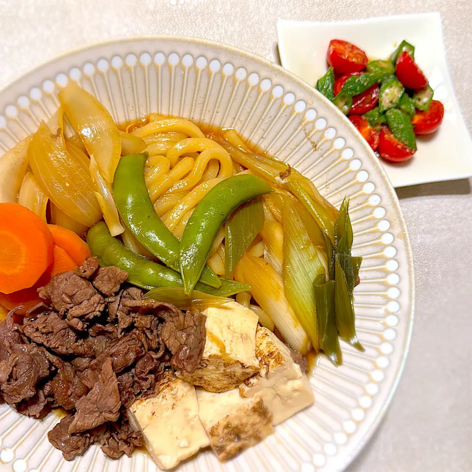 🍴すき焼きうどん🍴オクラトマト|Mさん