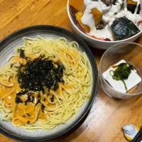 カボチャのサラダとウニのパスタ|ミカさん