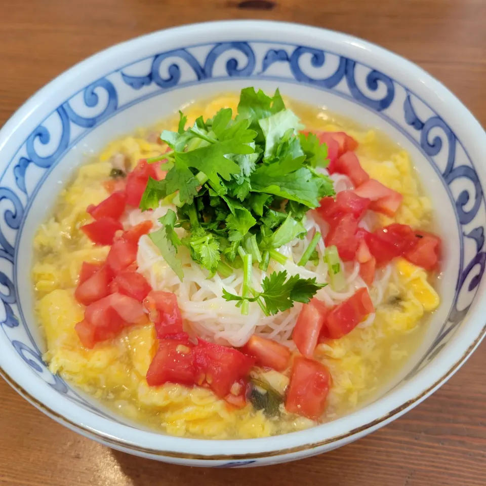 昨日のエスニックスープでかき玉にゅうめん|あんさん