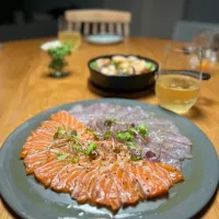 12/12の夕食　サーモンと鯛のカルパッチョ|yoneさん