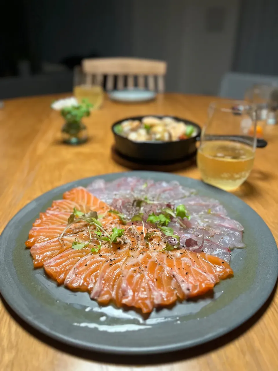 12/12の夕食　サーモンと鯛のカルパッチョ|yoneさん