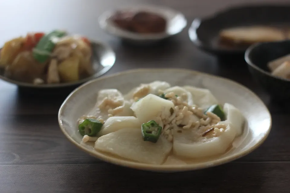 かぶとオクラの鶏そぼろあんゆずみそ風味|ちいさなしあわせキッチンさん