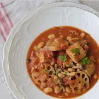 鶏もも肉とレンコンの　　　　　　　　　　ガーリックトマト煮込み ﾟ+｡:.ﾟ|ohanaさん