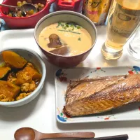 12/20（金）夕食。サバの酢醤油焼き。茶碗蒸し。カボチャとトリひきの煮物。| へいちゃんさん