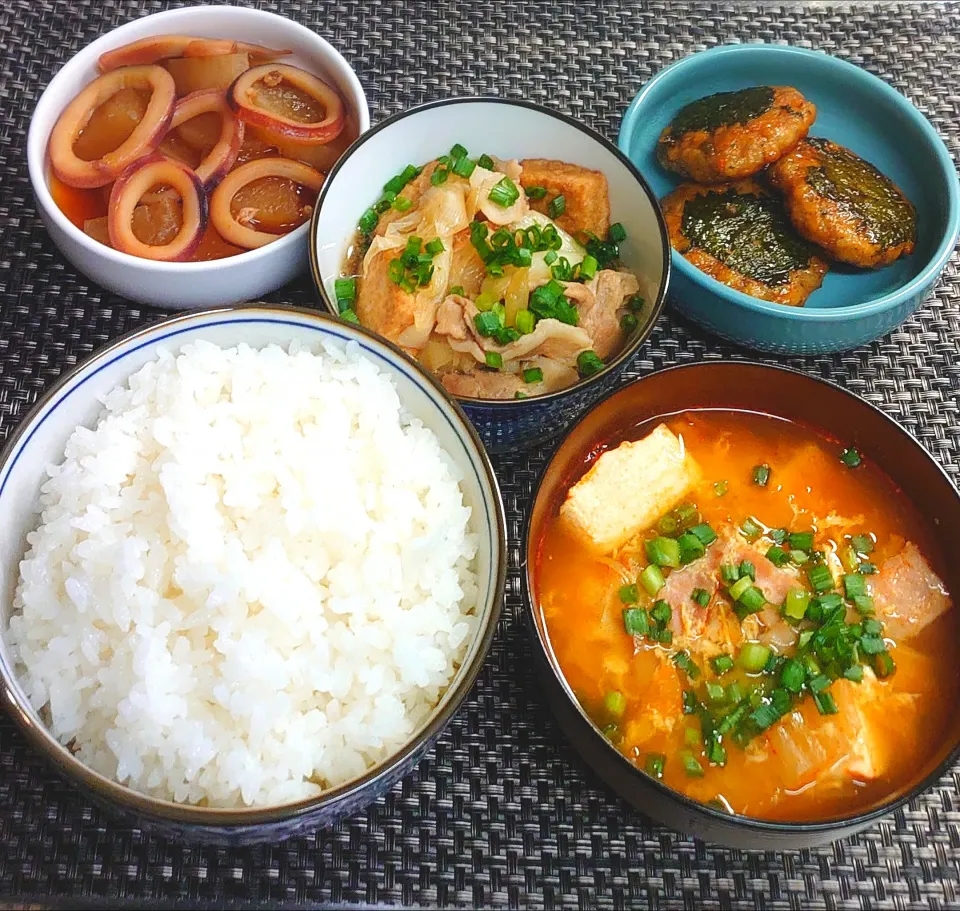 厚揚げ肉豆腐＆大葉つくね定食♪ムスコの置きランチ|からあげビールさん