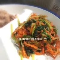 彩り栄養◎レンジで簡単♡水菜とにんじんのごま和え| Guuママさん