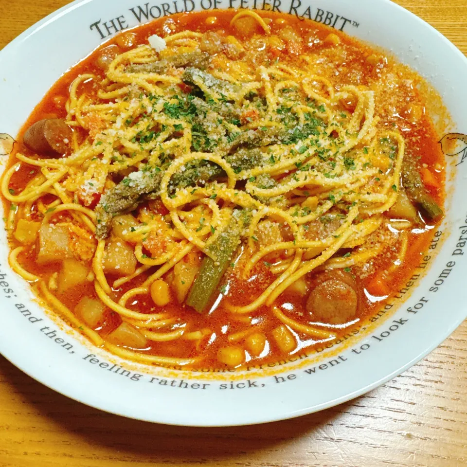 ミネストローネの余りにパスタをIN🍝|naoさん