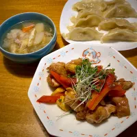 鶏肉の中華炒めと、焼き餃子と、豚汁|もえさん