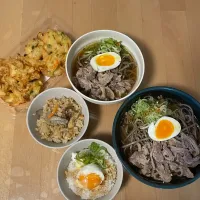 山形肉そば　炊き込みご飯　卵かけご飯　かき揚げ|そのみさん