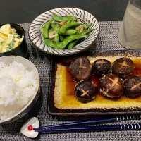 しいたけつくね、枝豆ペペロン、卵サラダ|ちあきさん