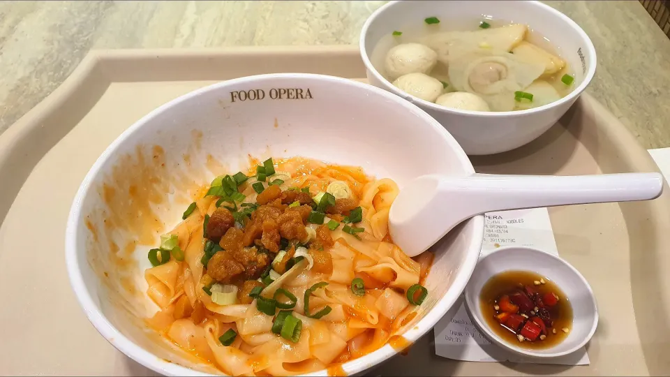 Kueh teow dry tomato sauce + pork lard with fish balls fish dumplings fish cakes 🤤😋🤤😋|🌷lynnlicious🌷さん