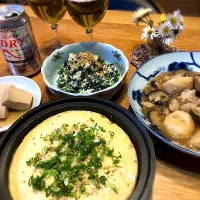 長芋とろろ焼き　里芋の鶏そぼろ煮　ほうれん草の白和え|じゅんさんさん