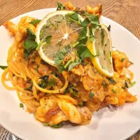 Spaghetti alla Crema di Pomodoro con Gamberi e Spinaci　海老と菠薐草のトマトクリームスパゲッティ|Masahiko Aasanoさん