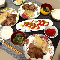 焼き肉、グリル野菜、カプレーゼ、筋子，お味噌汁|kekekeさん