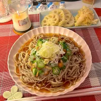 なめことオクラのおろし蕎麦＆蓮根と舞茸の天ぷら|めいさん