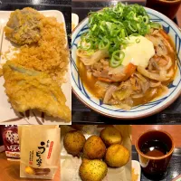 ガリバタマヨ豚汁うどん　肉厚しいたけ天　スケソウ鱈天　　うどーなつコンポタ味🍩|るみおんさん