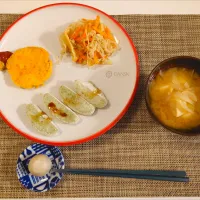 今日の夕食　海苔餅、ハムカツ、切り干し大根煮物、高野豆腐の味噌汁|pinknari🐰🌈さん