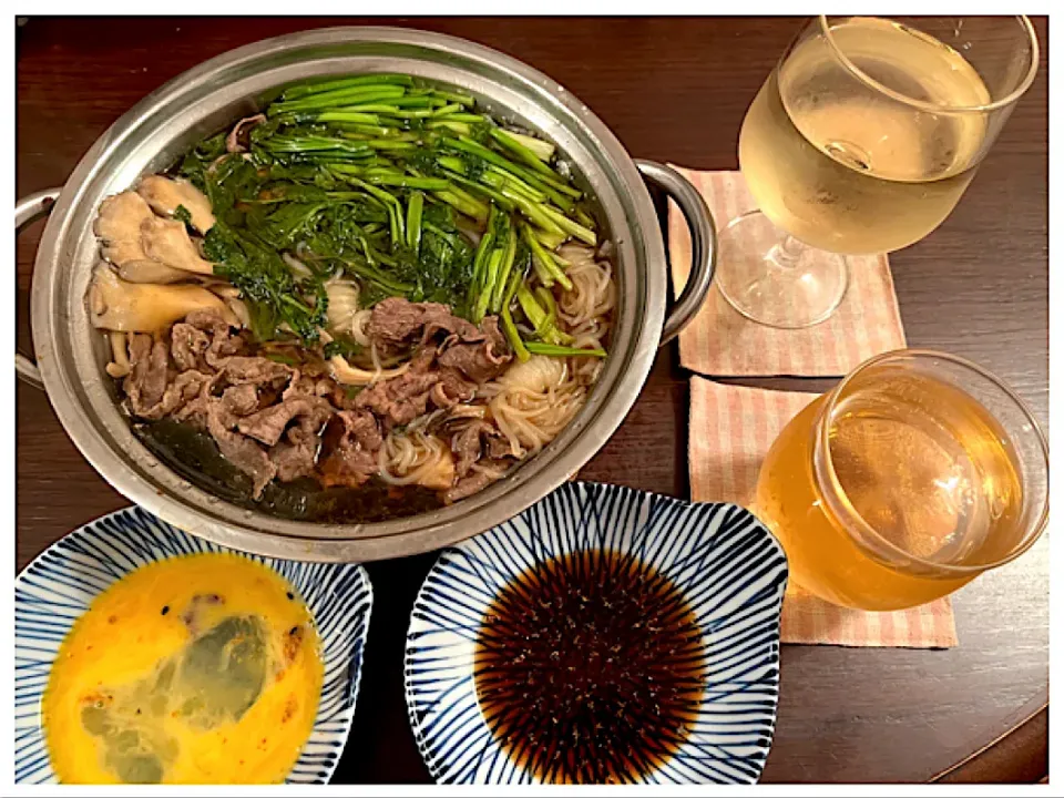 我が家のせり牛鍋🍲で乾杯🥂|ワイントンさん