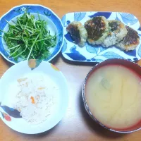 2024 0618　鶏の大葉焼き　豆苗と塩昆布のナムル　豆腐とわかめのお味噌汁|いもこ。さん