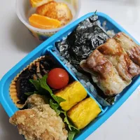 ☆小学生弁当☆海苔ごはん、竹輪磯揚げ、シラス葱卵焼き、ひじき煮物、ミニトマト、唐揚げ、マンダリン|ｼｮｺﾗさん