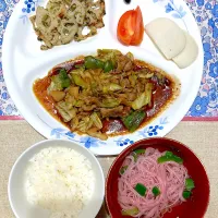 回鍋肉と青海苔レンコンと煮麺|おしゃべり献立さん