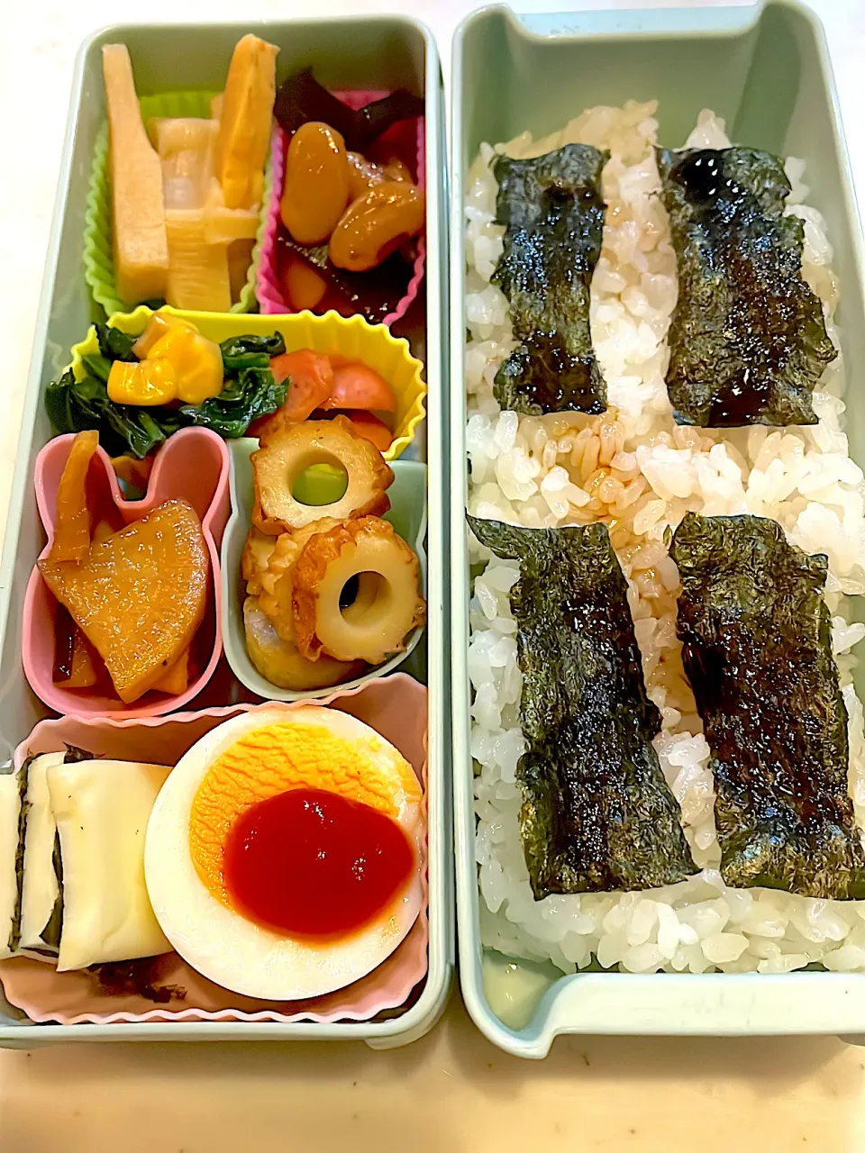 おっさん弁当　🫘　筍　漬け物　ちくわ　板東英二　のりチー　バターソテー|ひげおやじさん