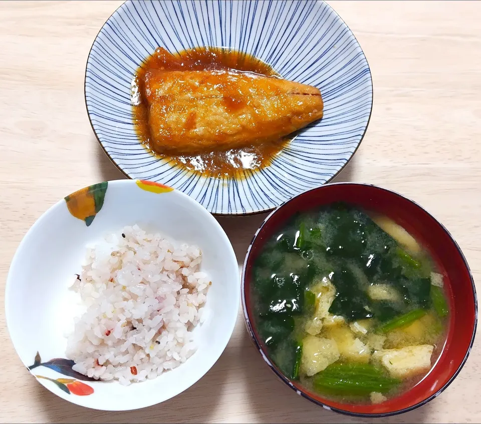 2024 1223　鯖のみぞれ煮　ほうれん草と油揚げのお味噌汁|いもこ。さん