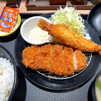 ■【セール】ロースかつ＆有頭大海老フライ（1尾）定食（ライス大盛）|マハロ菊池さん