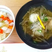 鶏つくねと牛蒡汁と紅白炊き込みごはん|さくらんぼさん