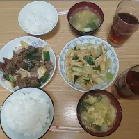 ネギと牛肉のすき焼き風、ネギの炒め物、長ネギと卵のコンソメスープ|るかぱぱさん