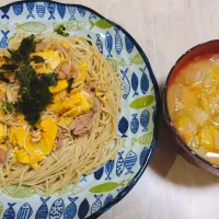 2024 1231　ツナたまそうめん　白菜と油揚げのお味噌汁|いもこ。さん