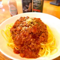 次男作ランチ　ミートソースパスタ🍝|だまさん