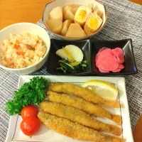 ☆ししゃもフライ　☆カブと揚げ卵煮　☆炊き込みご飯　☆大根漬け２種|chikakoさん