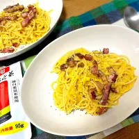 お得用こんぶ茶スタンドパック🍵でカルボナーラ🍝|1614さん