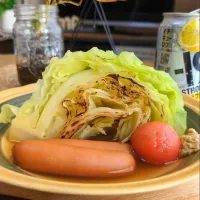 焼きｷｬﾍﾞﾂとｳｨﾝﾅｰのｽｰﾌﾟ煮|まりおさん