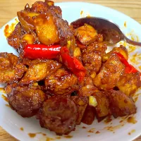 Spicy sweet & sour chicken ( mock) w potatoes|Florrieさん