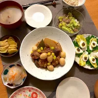 手羽元中華煮の晩ごはん|むぎこさん