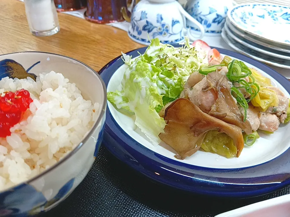 【日替ランチ】若鶏とキャベツと舞茸の炒めもの|喫茶店TOPさん