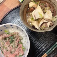 ネギトロ丼と合挽き挽肉のネギ豆腐|くろさん