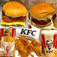 和風カツバーガー🍔　デミカツバーガー🍔　　クリスピー３　ポテト🍟　レモネードソーダ🥤|るみおんさん