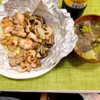 大原千鶴さんの鶏のホイル焼き、スープ|shinさん