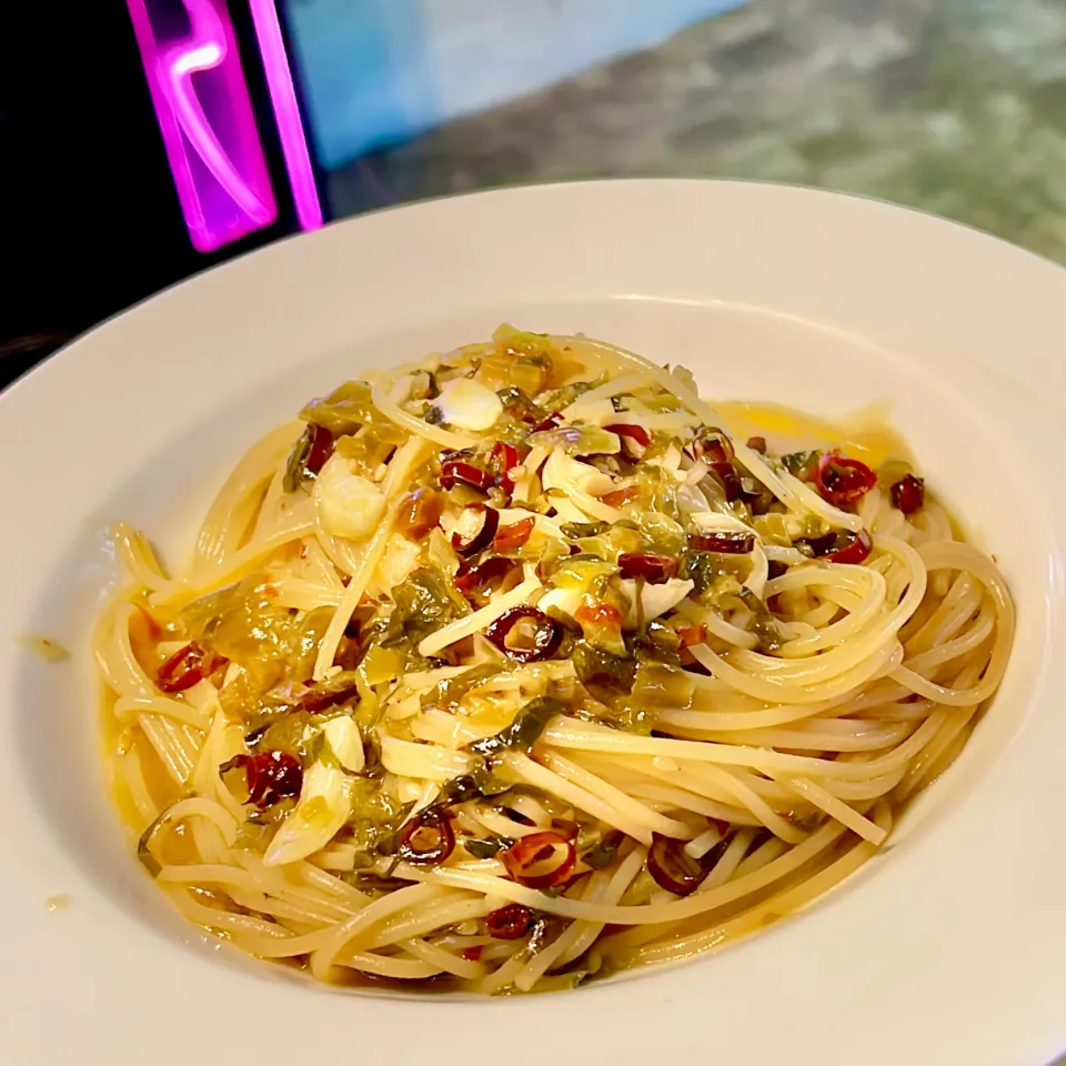 高菜ペペロンチーノパスタ|ぎんさん